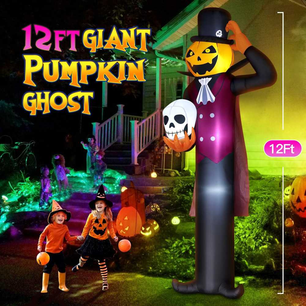 12 FT Pumpkin Vampire Halloween Inflatables Decoration w/ Built-in LEDs