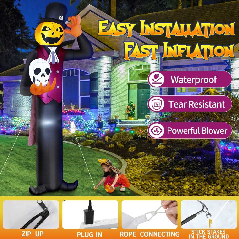 12 FT Pumpkin Vampire Halloween Inflatables Decoration w/ Built-in LEDs