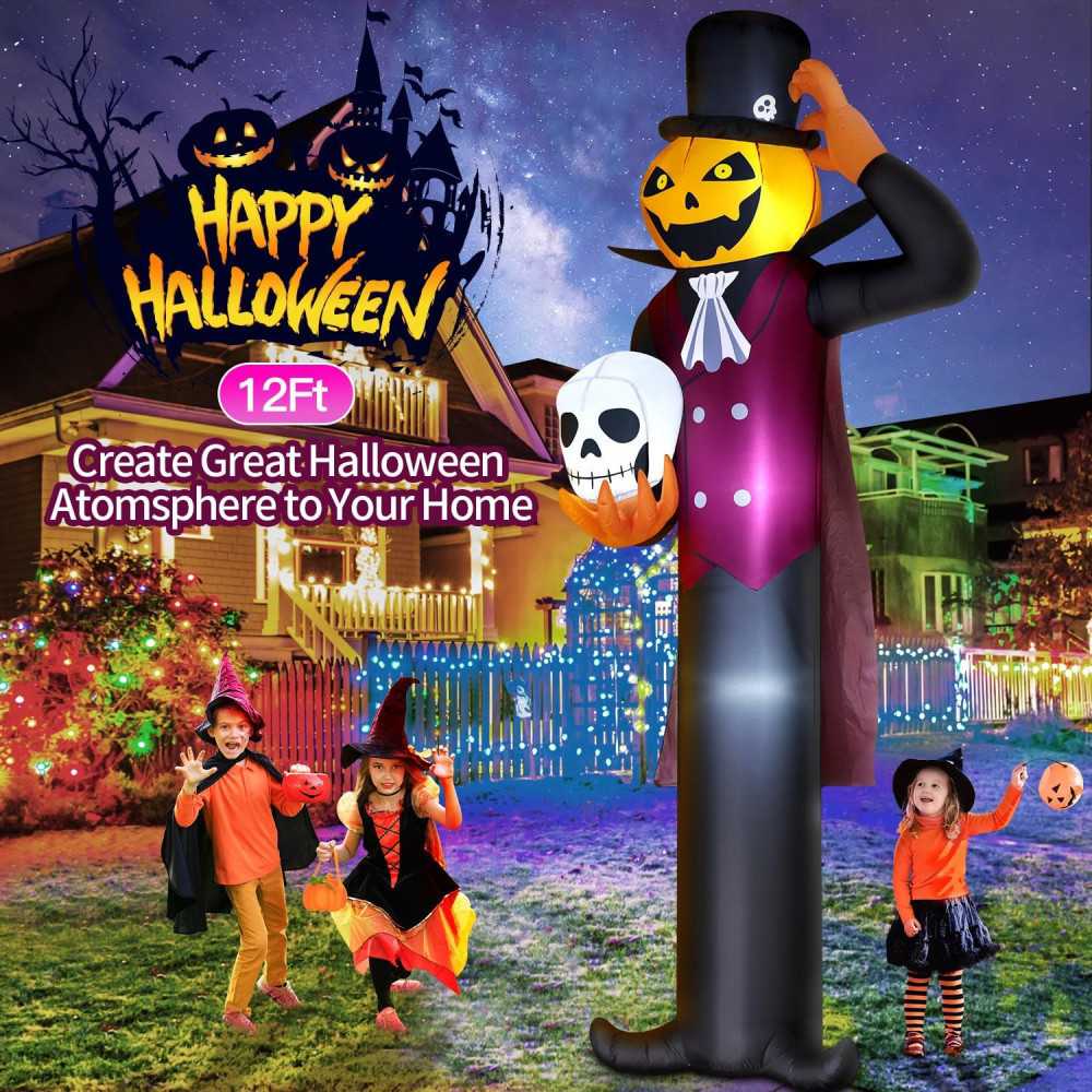 12 FT Pumpkin Vampire Halloween Inflatables Decoration w/ Built-in LEDs