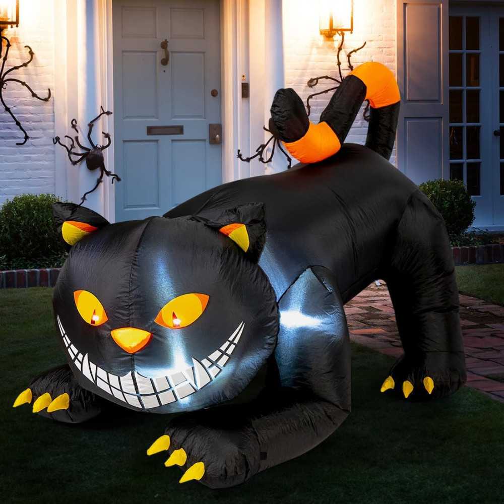 6 FT Black Cat Inflatable w/ Shaking Head and LED Lights Halloween Decoration