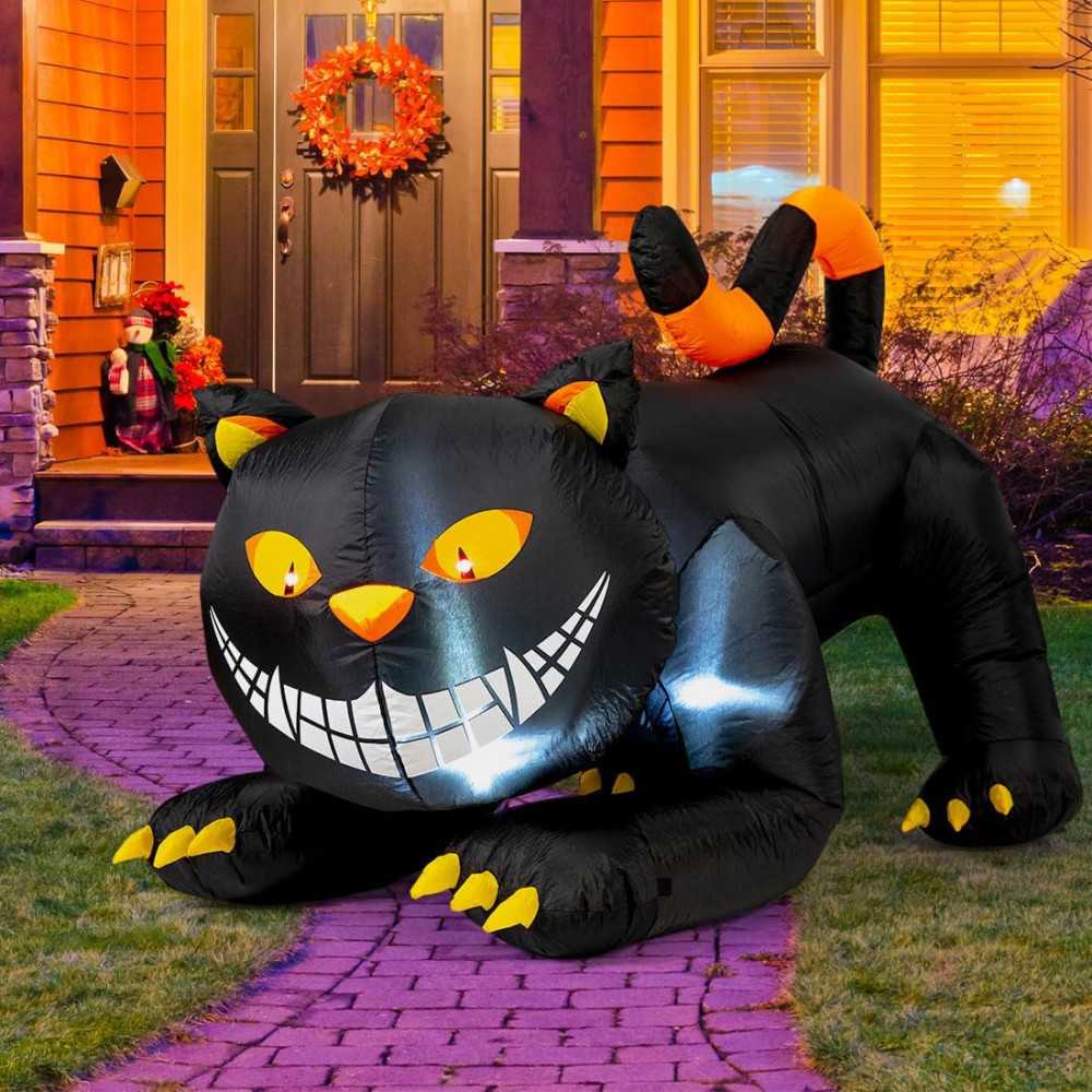 6 FT Black Cat Inflatable w/ Shaking Head and LED Lights Halloween Decoration