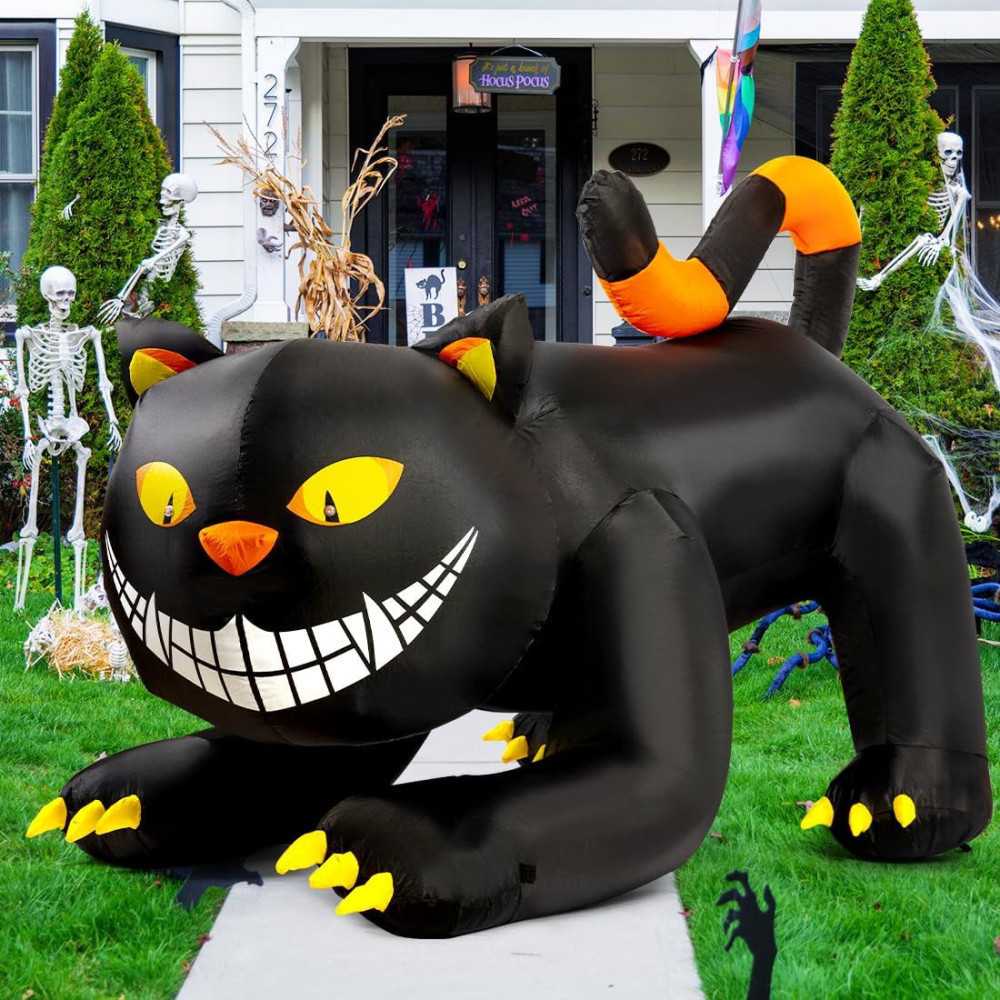 6 FT Black Cat Inflatable w/ Shaking Head and LED Lights Halloween Decoration