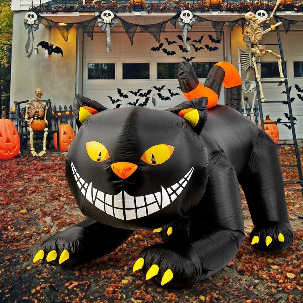 6 FT Black Cat Inflatable w/ Shaking Head and LED Lights Halloween Decoration