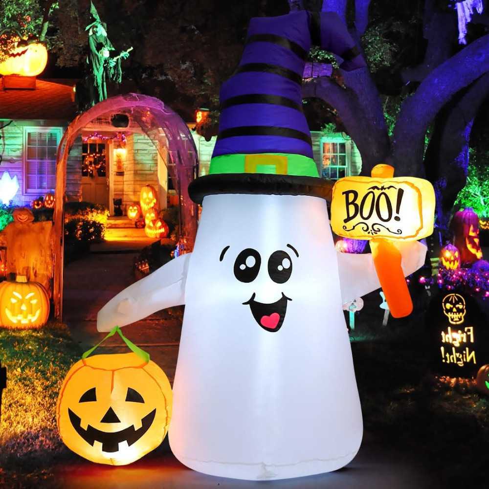 5 FT Wizard Ghost Inflatable w/ Glowing Pumpkin LEDs Halloween Decoration