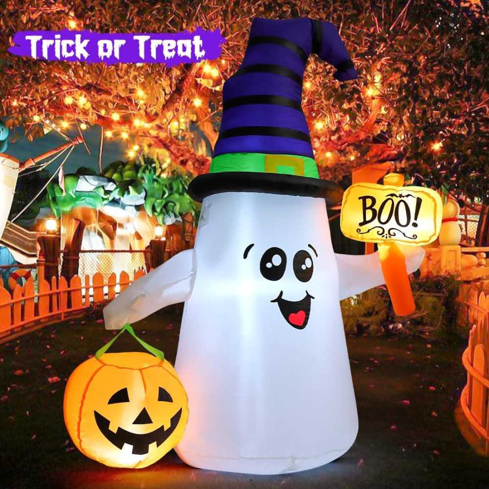 5 FT Wizard Ghost Inflatable w/ Glowing Pumpkin LEDs Halloween Decoration