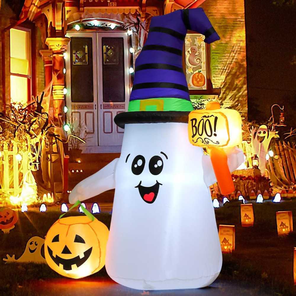 5 FT Wizard Ghost Inflatable w/ Glowing Pumpkin LEDs Halloween Decoration