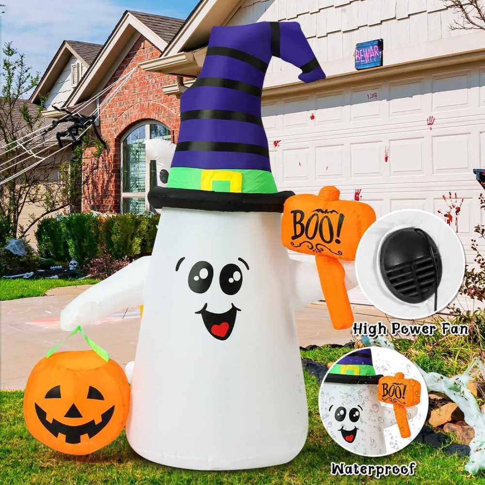 5 FT Wizard Ghost Inflatable w/ Glowing Pumpkin LEDs Halloween Decoration