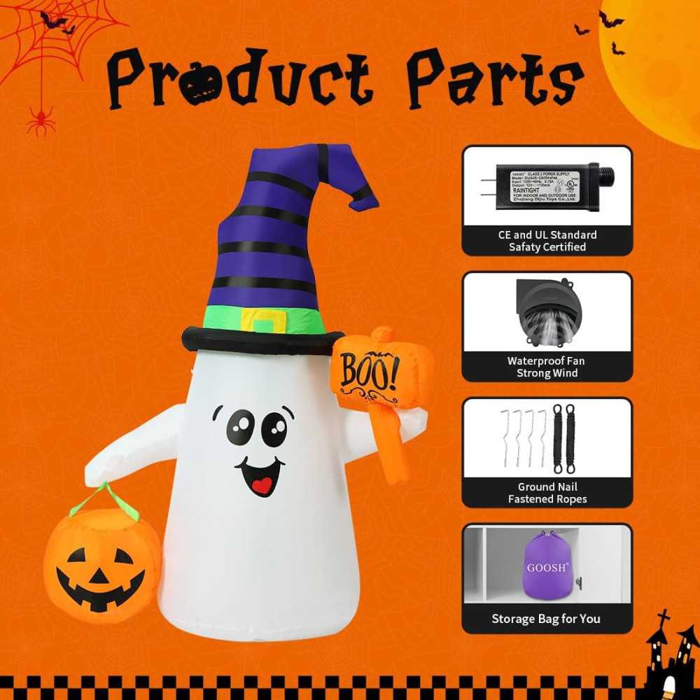 5 FT Wizard Ghost Inflatable w/ Glowing Pumpkin LEDs Halloween Decoration