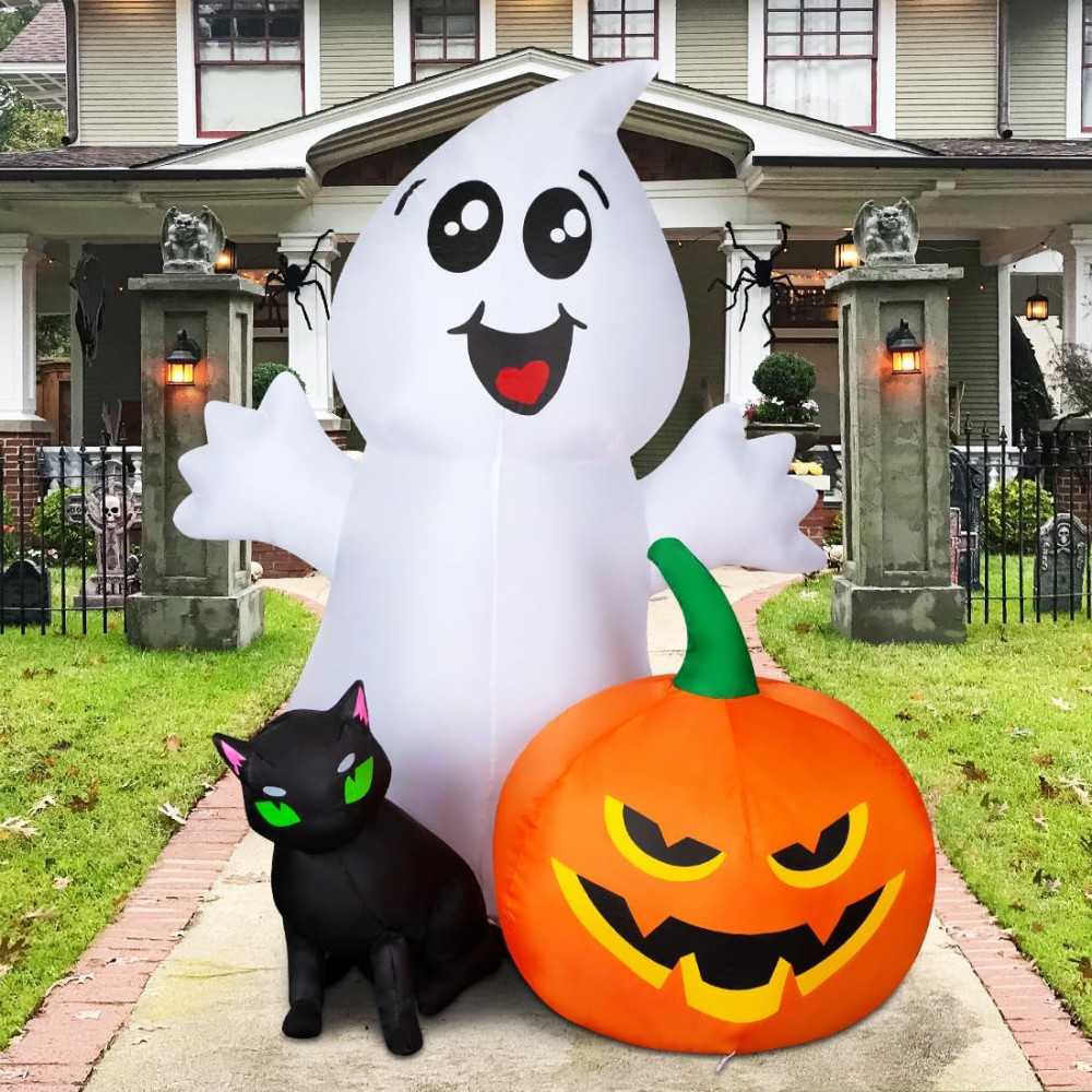 5 FT Ghost w/ Black Cat and Pumpkin Yard Halloween Inflatable Decoration