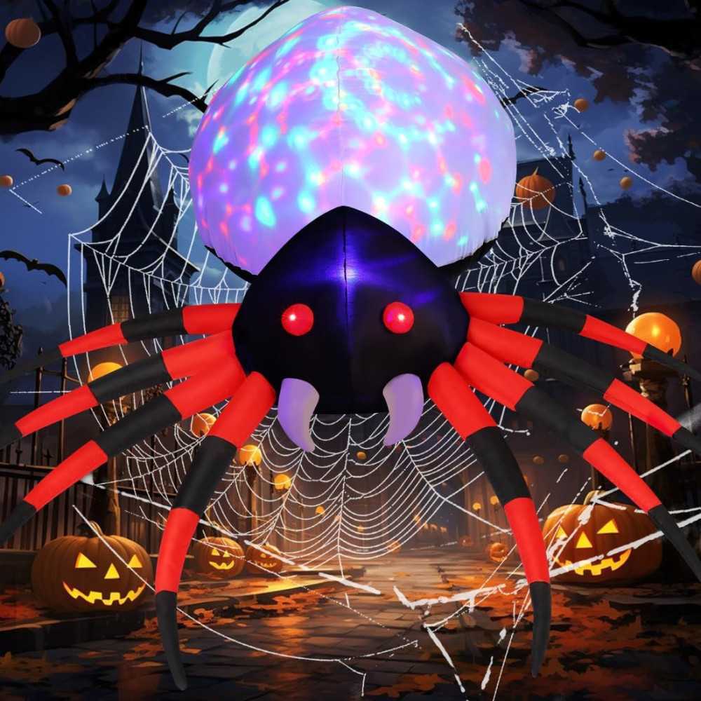 8 FT Wide Inflatable Spider w/ Glowing Magic Light for Halloween Decoration