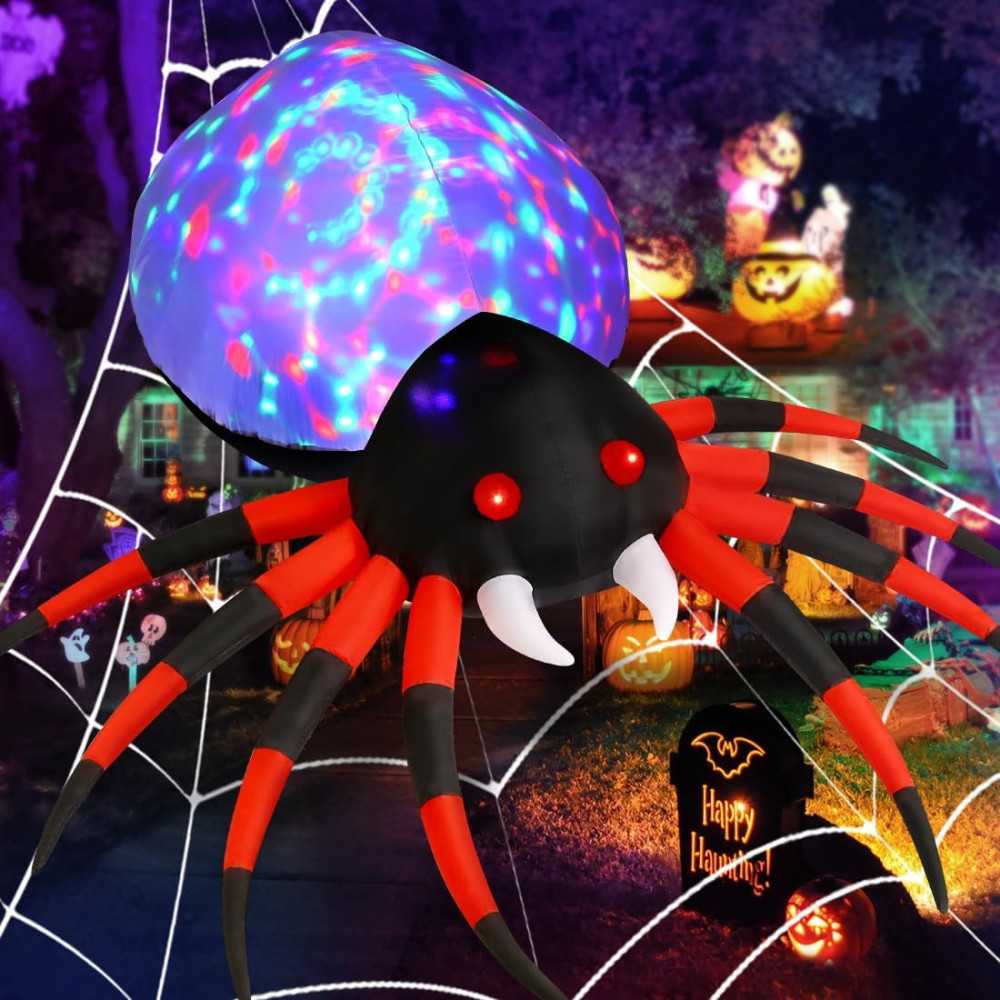 8 FT Wide Inflatable Spider w/ Glowing Magic Light for Halloween Decoration