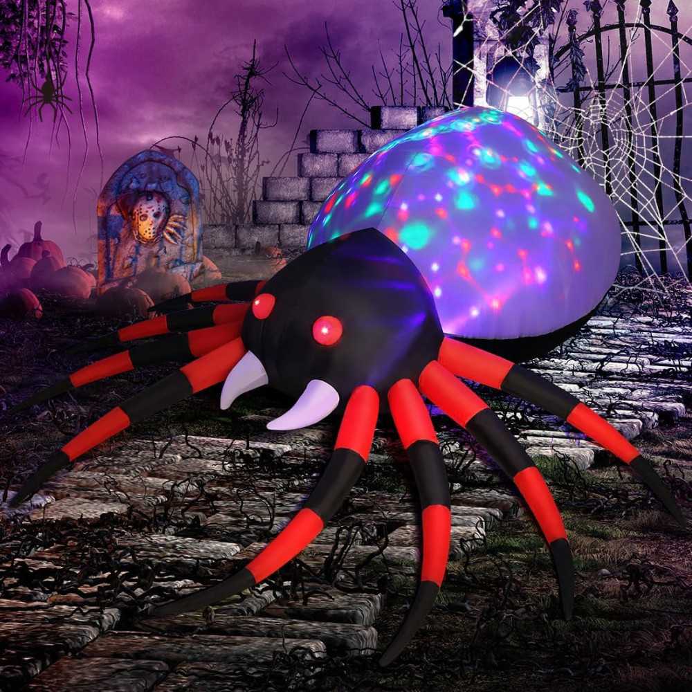 8 FT Wide Inflatable Spider w/ Glowing Magic Light for Halloween Decoration