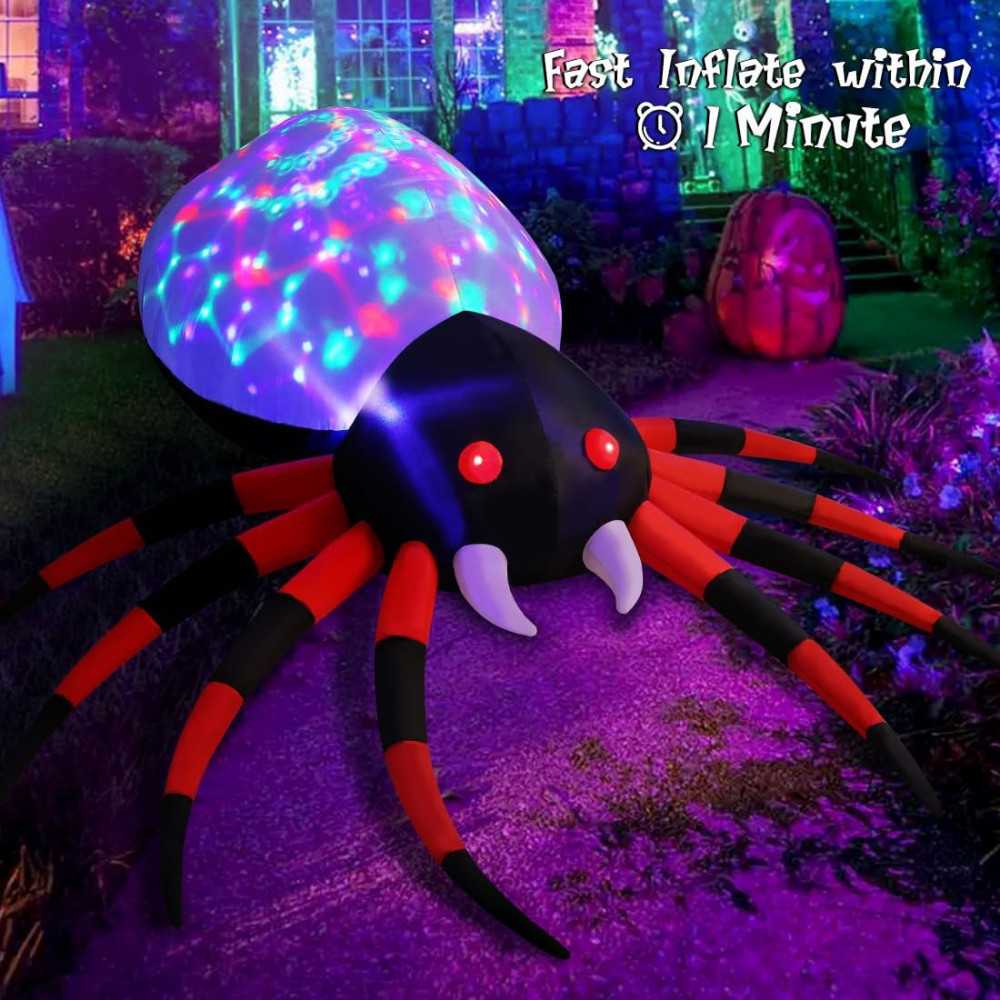 8 FT Wide Inflatable Spider w/ Glowing Magic Light for Halloween Decoration