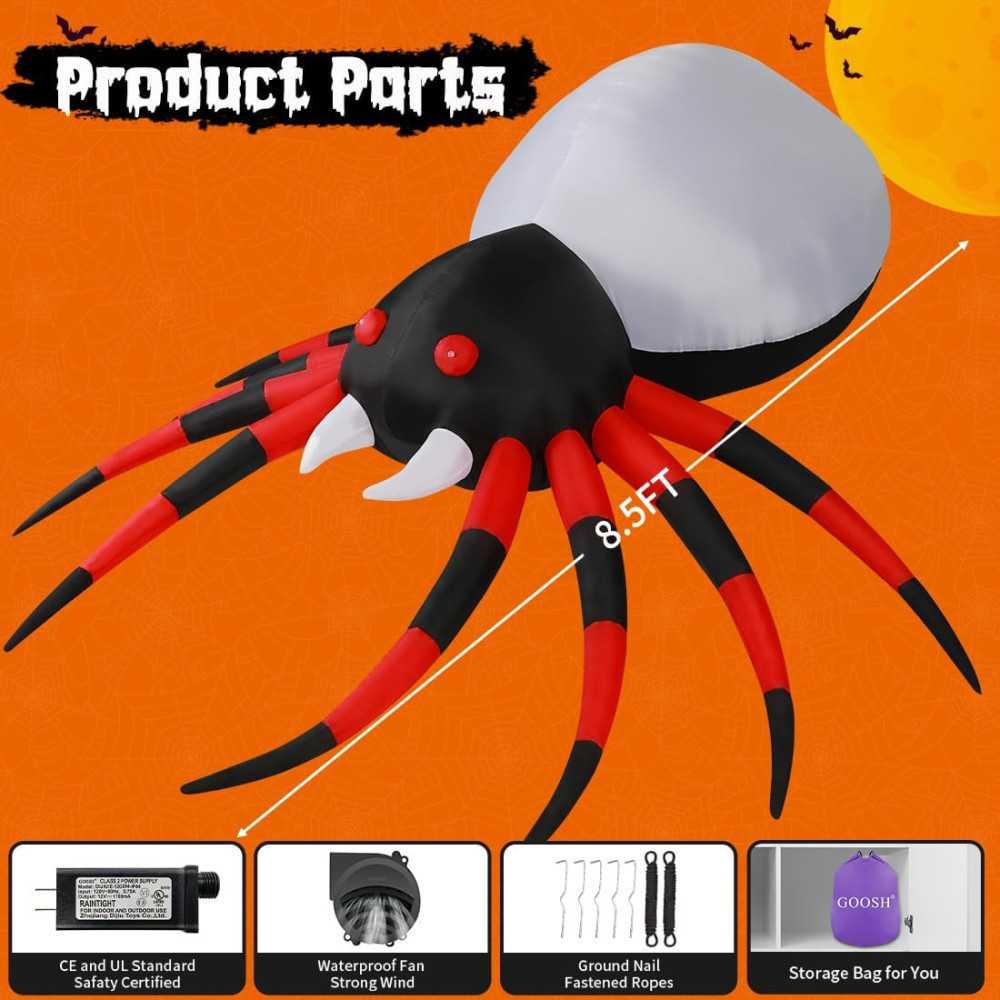 8 FT Wide Inflatable Spider w/ Glowing Magic Light for Halloween Decoration