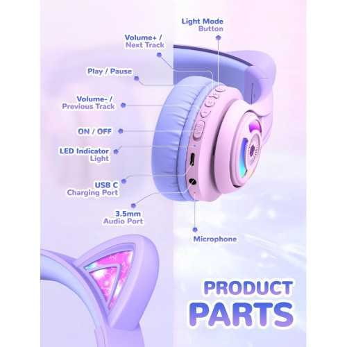 Wireless Kids Headphones w/ LED Lights, Long Playtime, and Volume Limiting | TekChoice Electronics