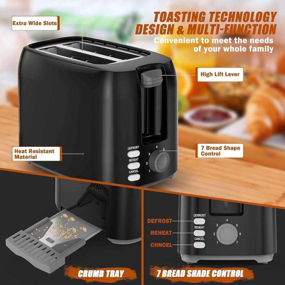 2 Slice Toaster with 7 Shade Settings and Removable Crumb Tray - A Compact Choice for Bagels, Bread, and Waffle | TekChoice Electronics