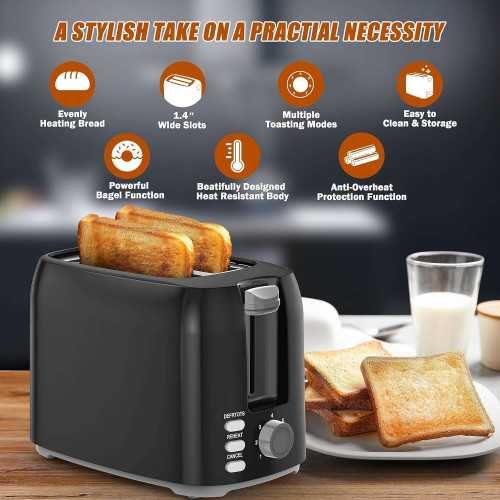 2 Slice Toaster with 7 Shade Settings and Removable Crumb Tray - A Compact Choice for Bagels, Bread, and Waffle | TekChoice Electronics