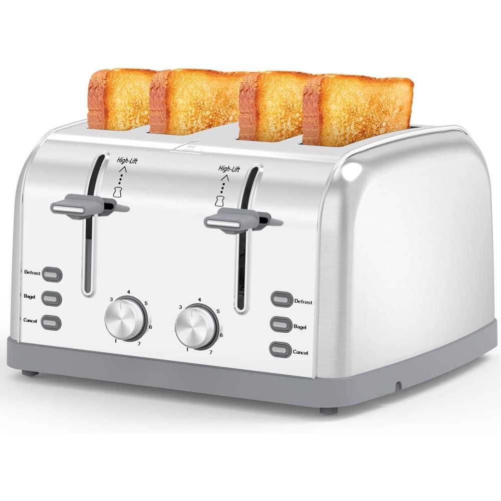 Retro Stainless Steel 4 Slice Toaster for Waffles, Bagels, and More | TekChoice Electronics