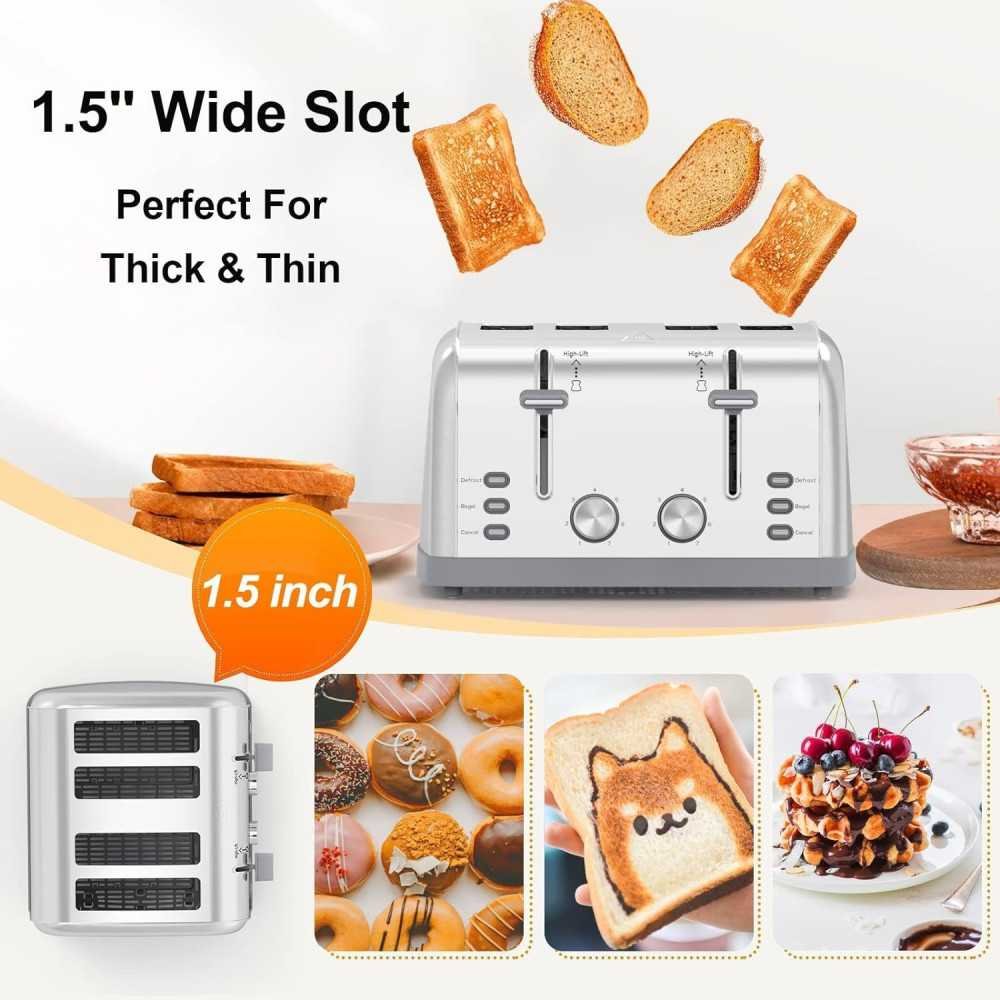 Retro Stainless Steel 4 Slice Toaster for Waffles, Bagels, and More | TekChoice Electronics