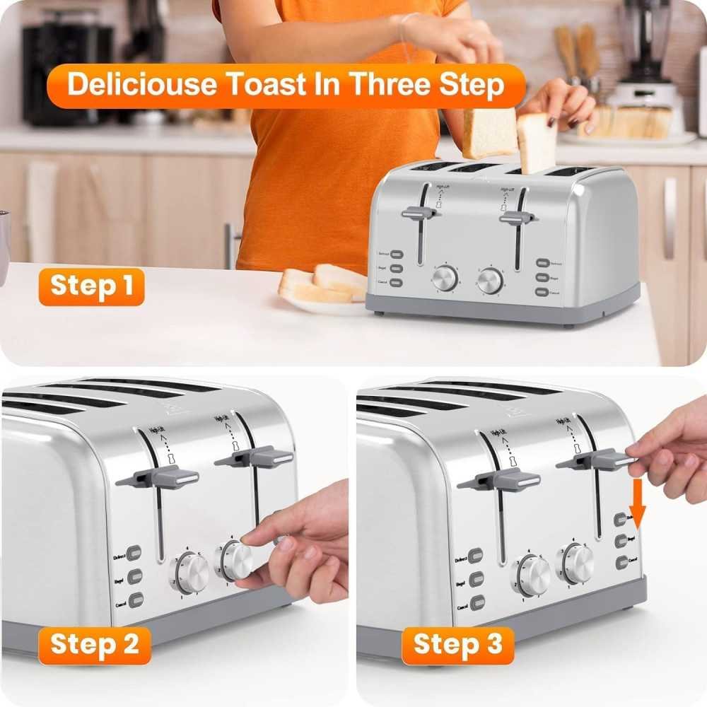 Retro Stainless Steel 4 Slice Toaster for Waffles, Bagels, and More | TekChoice Electronics