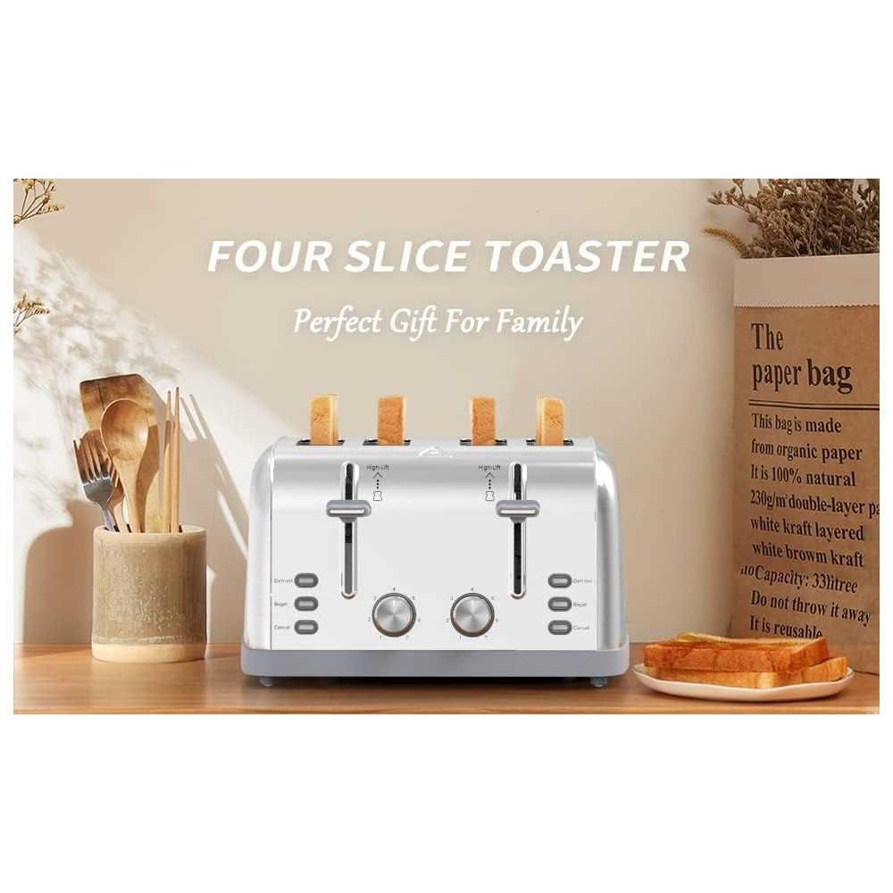 Retro Stainless Steel 4 Slice Toaster for Waffles, Bagels, and More | TekChoice Electronics