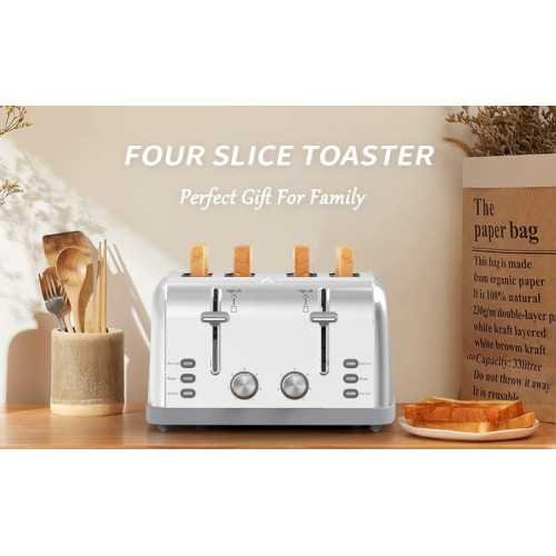 Retro Stainless Steel 4 Slice Toaster for Waffles, Bagels, and More | TekChoice Electronics