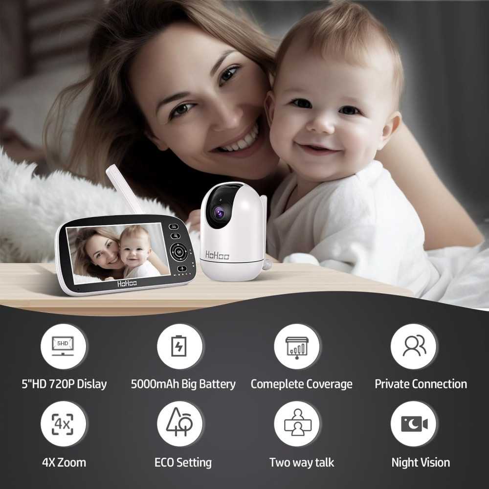 5 inch HD Split Screen Baby Monitor with Long Battery Life and Advanced ...