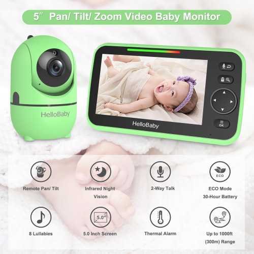 5 inch Pan-Tilt-Zoom Video Baby Monitor with 30-Hour Battery Life and 1000ft Range - No WiFi Needed | TekChoice Electronics