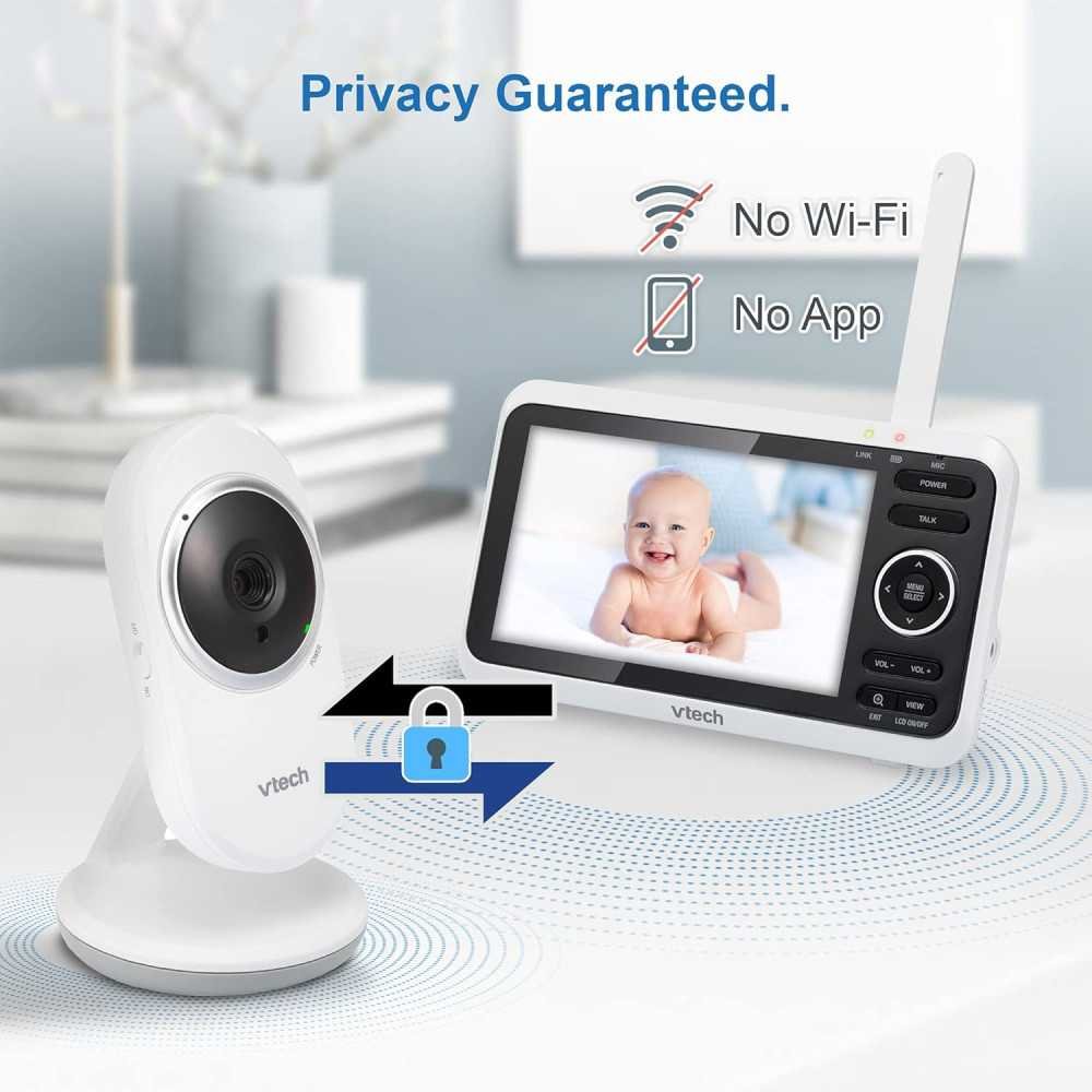 Baby Monitor with 5 inch Screen, 2 Cameras, 1000ft Range, Night Vision, 2-Way Audio, Lullabies, and Secure Transmission w/o WiFi | TekChoice Electronics