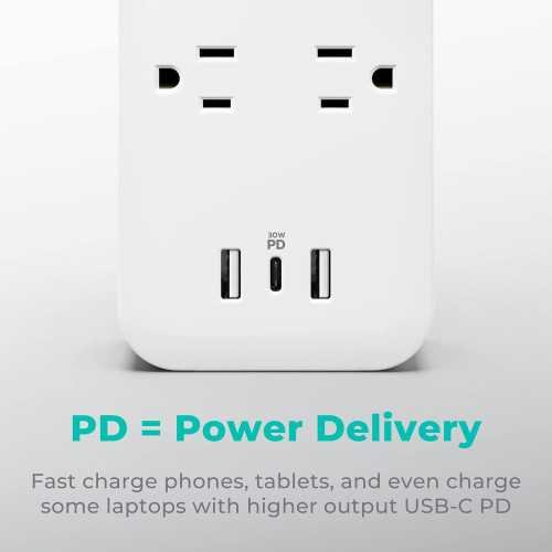 USB-C PD Surge Protector Power Strip: Safeguard Your Devices with 6 Outlets and Rapid Charging Technology | TekChoice Electronics