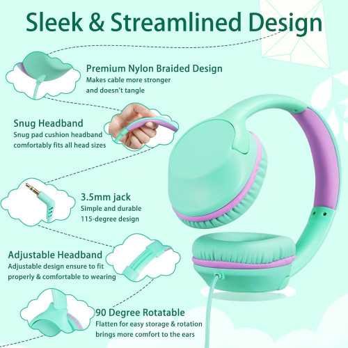 Mint Green Kids Over-Ear Headphones for a Volume-Limited Listening | TekChoice Electronics