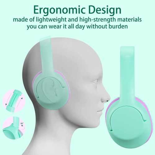 Mint Green Kids Over-Ear Headphones for a Volume-Limited Listening | TekChoice Electronics