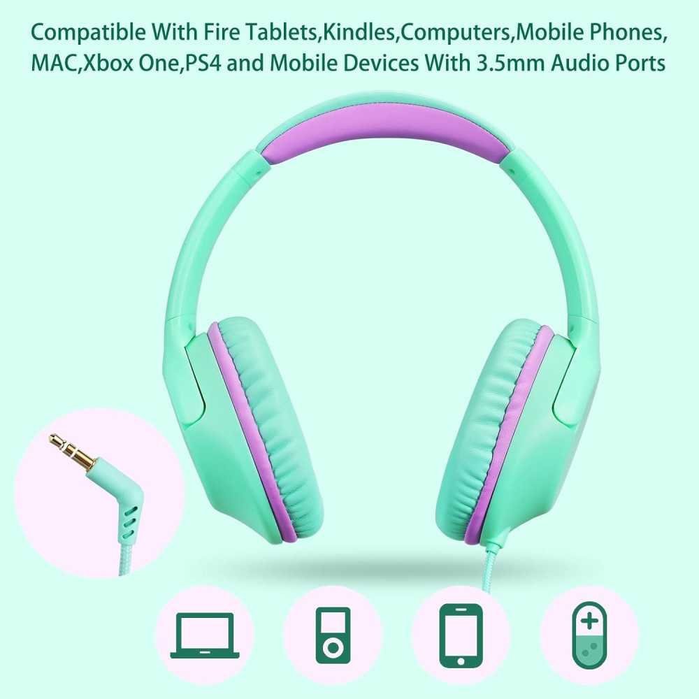 Mint Green Kids Over-Ear Headphones for a Volume-Limited Listening | TekChoice Electronics