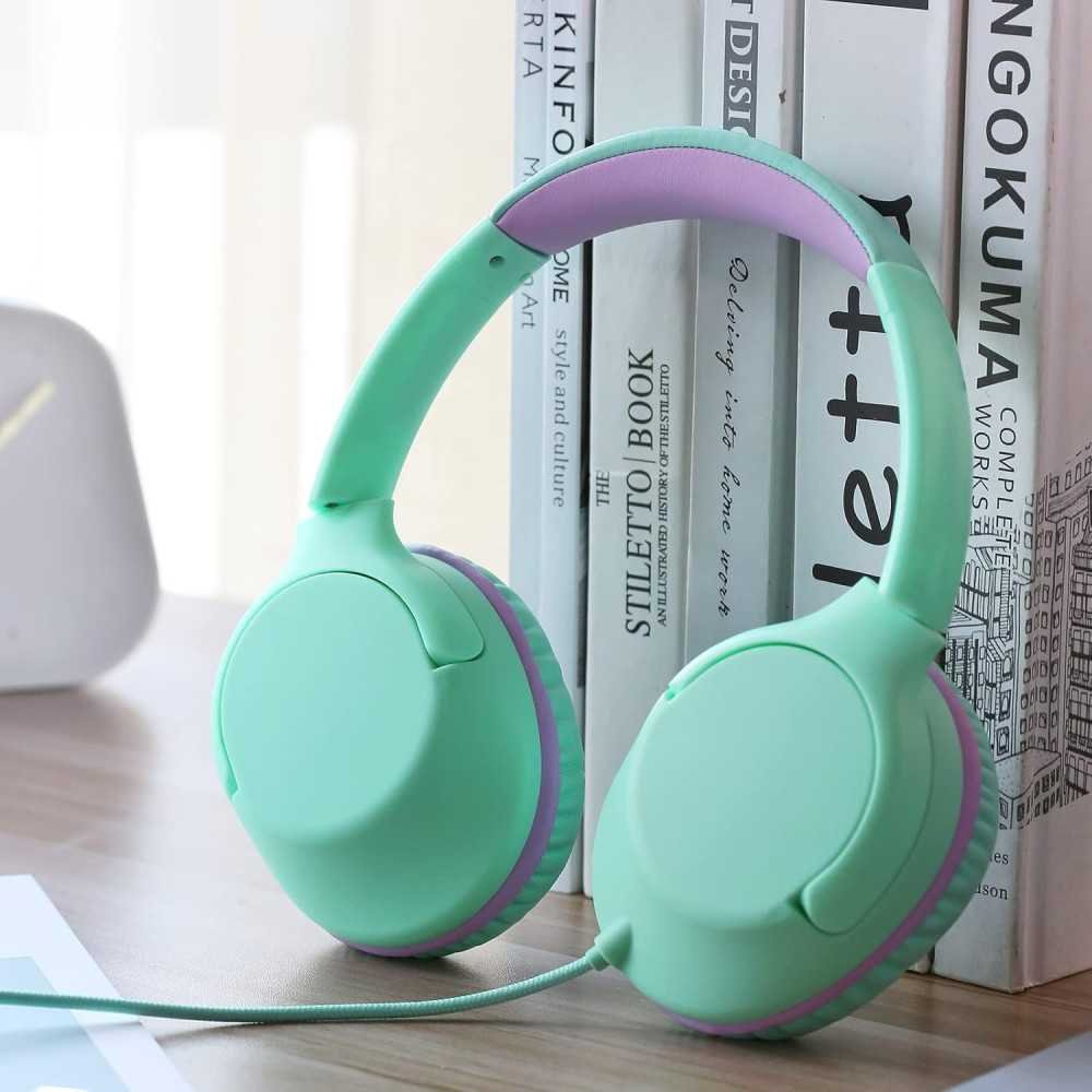 Mint Green Kids Over-Ear Headphones for a Volume-Limited Listening | TekChoice Electronics