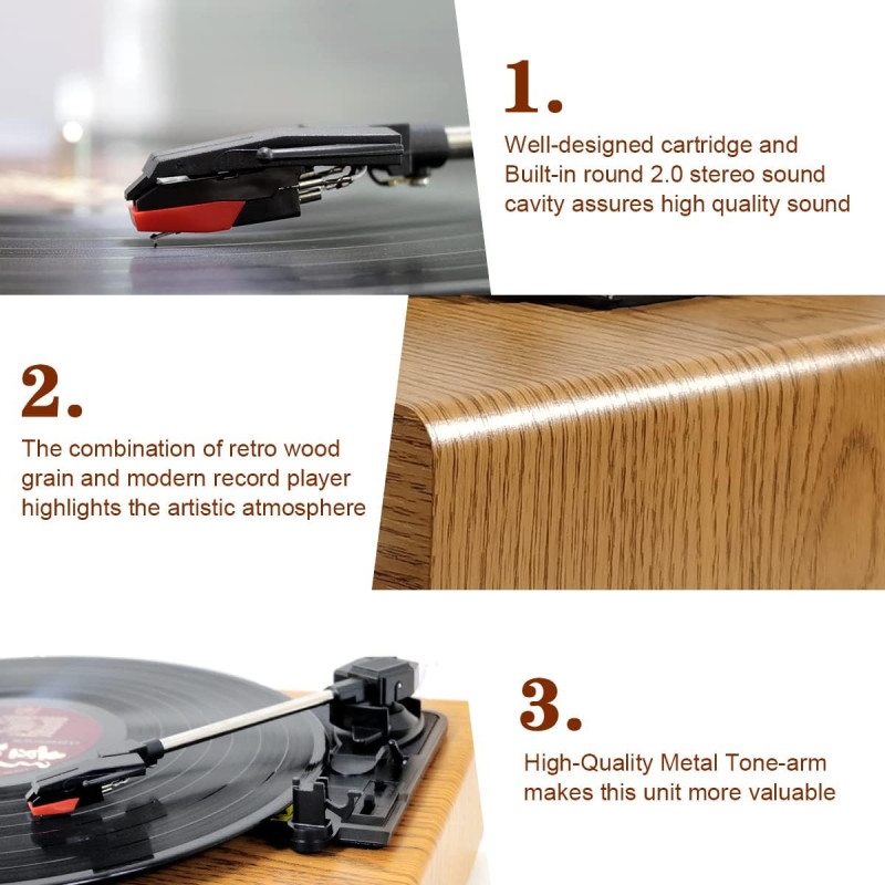 Vintage Vinyl Record Player with Bluetooth