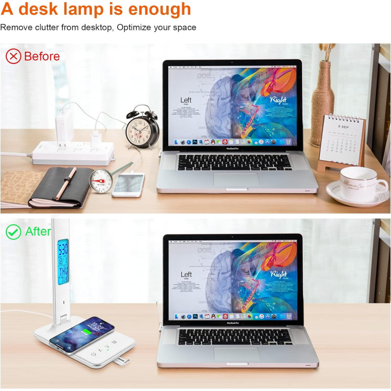 Foldable Desk Lamp with Wireless Charger and USB Port