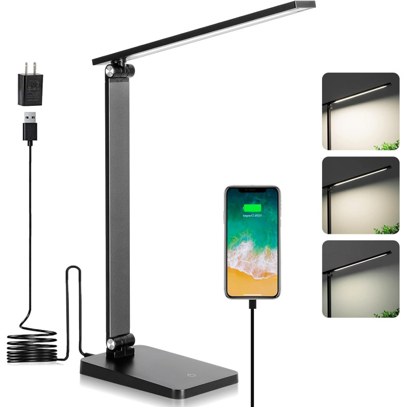 Foldable Desk Lamp with Wireless Charger and USB Port