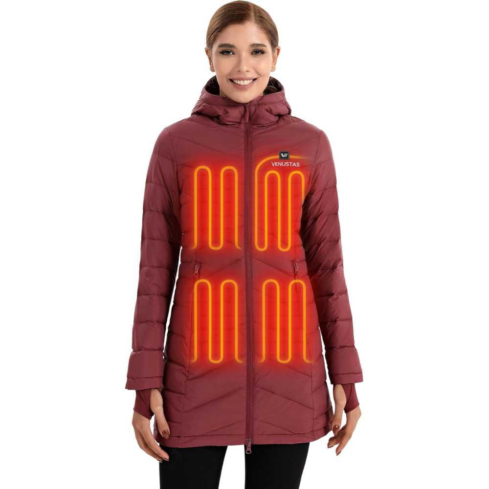 Women's Long Heated Down Jacket for Outdoor Adventures | TekChoice Electronics