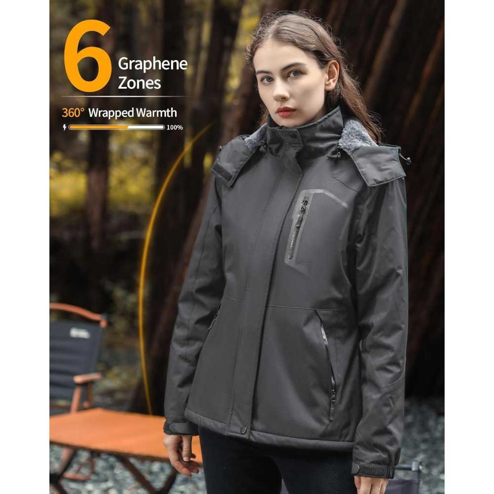 Graphene Heated Jacket for Women with Fur Lining and Long-Lasting Battery Power | TekChoice Electronics