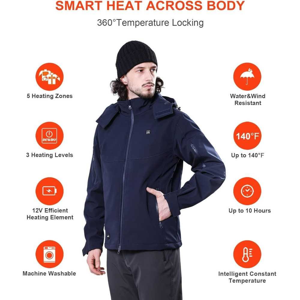 Men's Heated Jacket with Detachable Hood and 12V Battery Pack | TekChoice Electronics