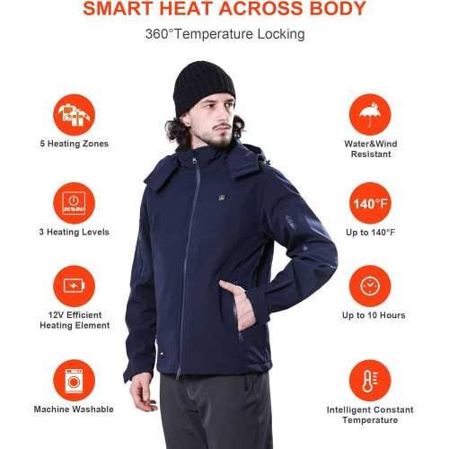 Men's Heated Jacket with Detachable Hood and 12V Battery Pack | TekChoice Electronics