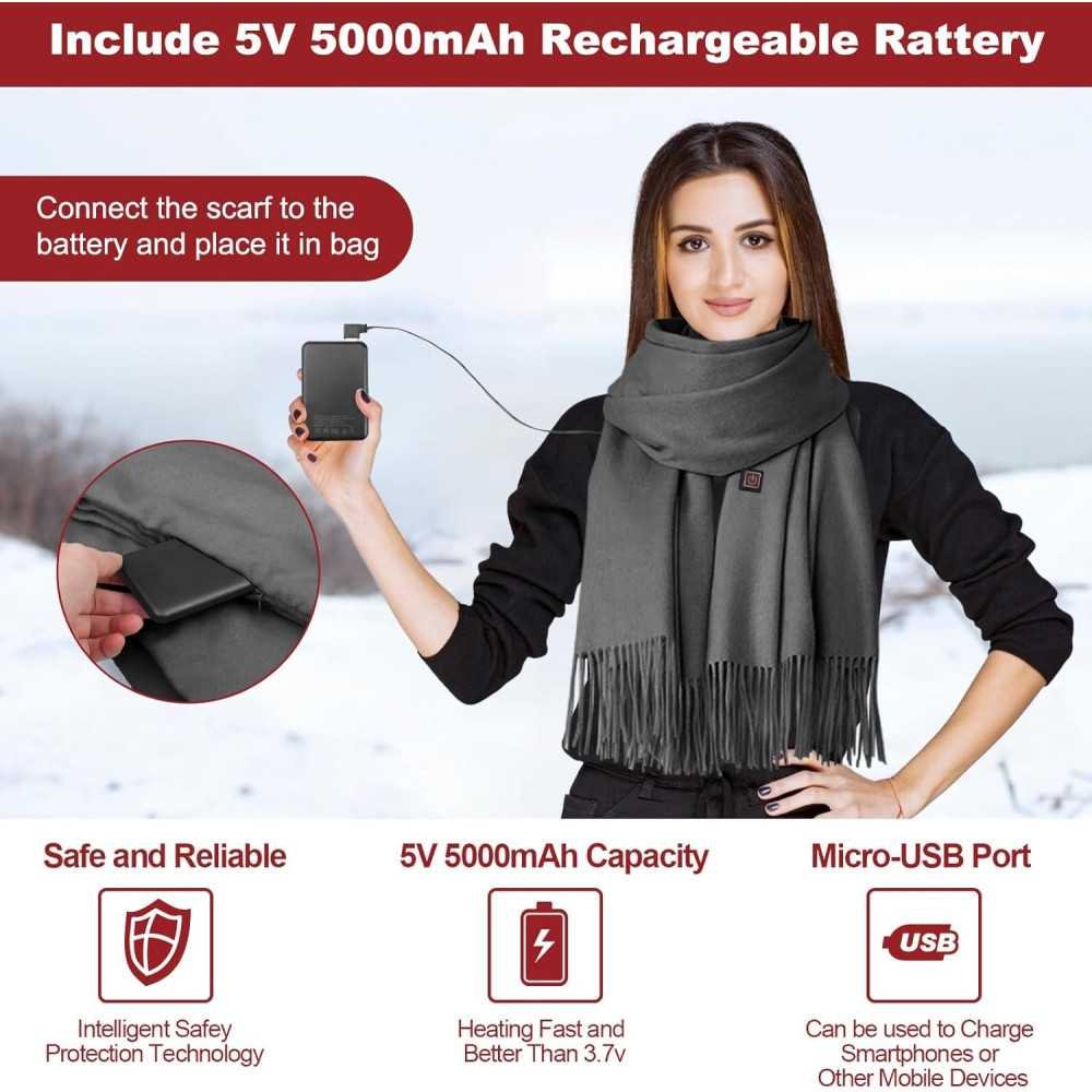 Rechargeable Electric Heated Scarf with 5000mAh Battery for Women and Men | TekChoice Electronics