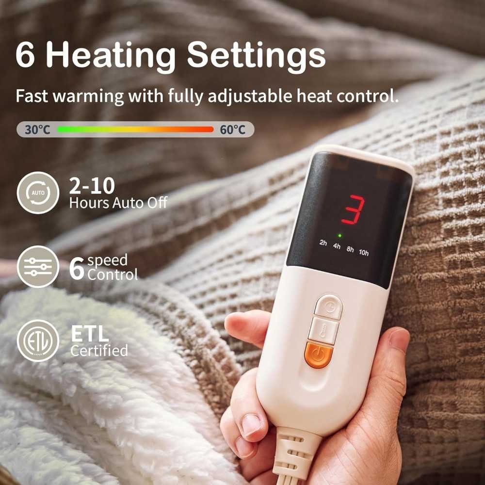 Fast-Heating, Single-Control Heated Blanket with 6 Levels & Auto Shut-Off Feature | TekChoice Electronics