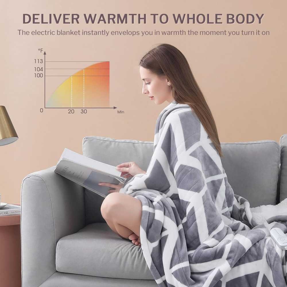 5 Heat Settings Sherpa Heated Throw Blanket for Winter Nights | TekChoice Electronics