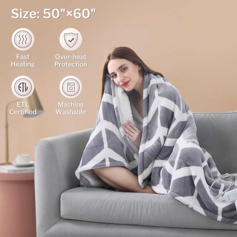 5 Heat Settings Sherpa Heated Throw Blanket for Winter Nights | TekChoice Electronics