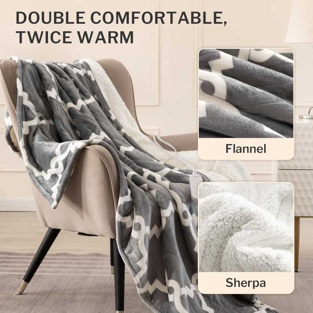 5 Heat Settings Sherpa Heated Throw Blanket for Winter Nights | TekChoice Electronics