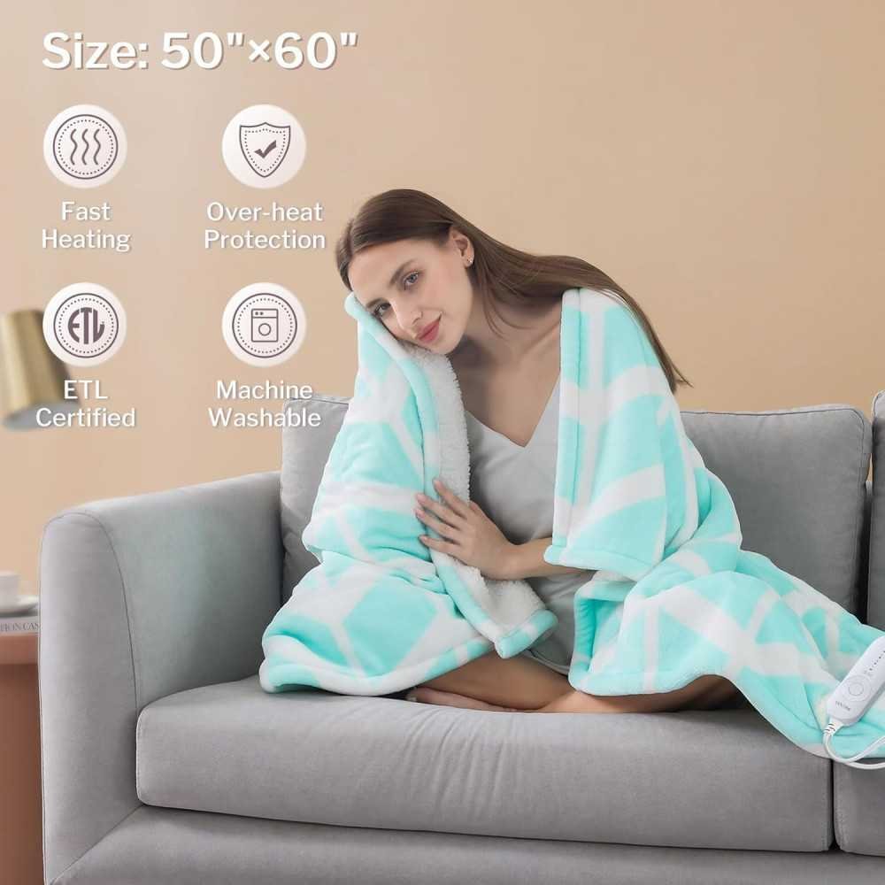 5 Heat Settings Sherpa Heated Throw Blanket for Winter Nights | TekChoice Electronics