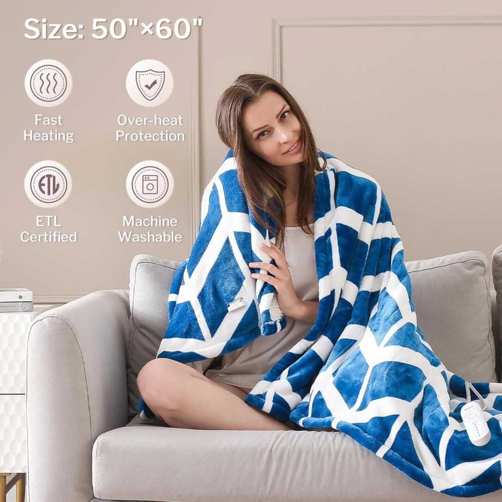 5 Heat Settings Sherpa Heated Throw Blanket for Winter Nights | TekChoice Electronics