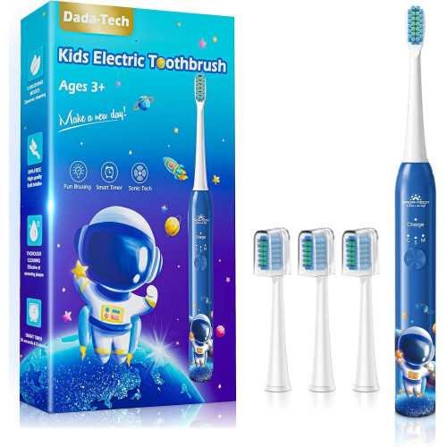 Rechargeable Sonic Toothbrush for Kids Ages 3-18 with Vibrating Heads, Timer, and Habit Stickers | TekChoice Electronics