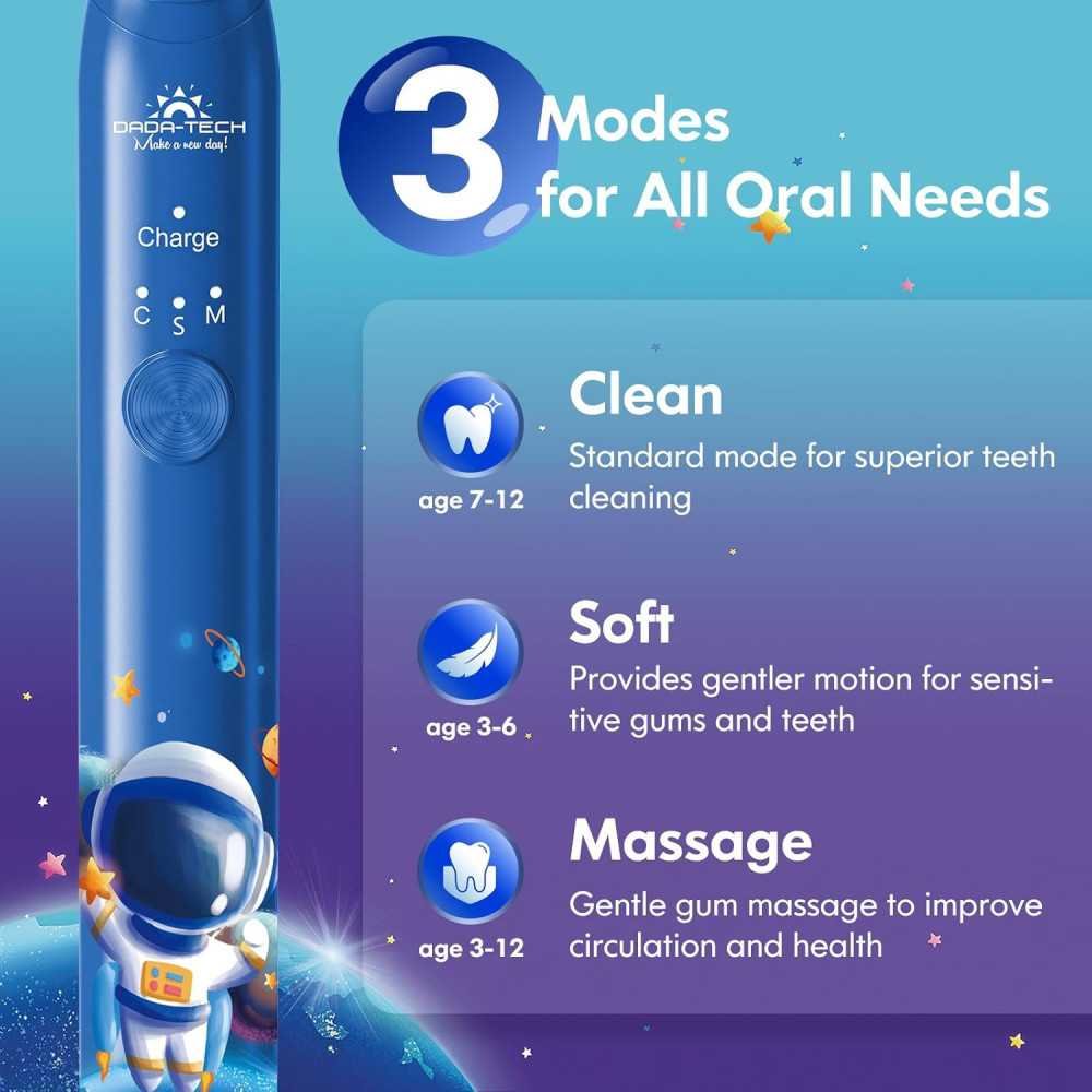 Rechargeable Sonic Toothbrush for Kids Ages 3-18 with Vibrating Heads, Timer, and Habit Stickers | TekChoice Electronics